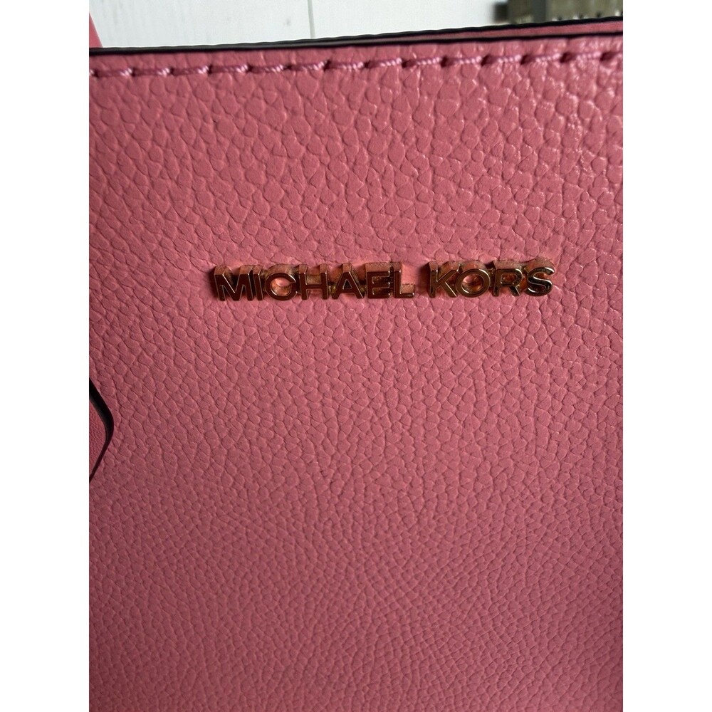 NWT Michael Kors Mercer Large Accordion Tote Pebbled Leather Grapefruit Pink - Picture 8 of 16